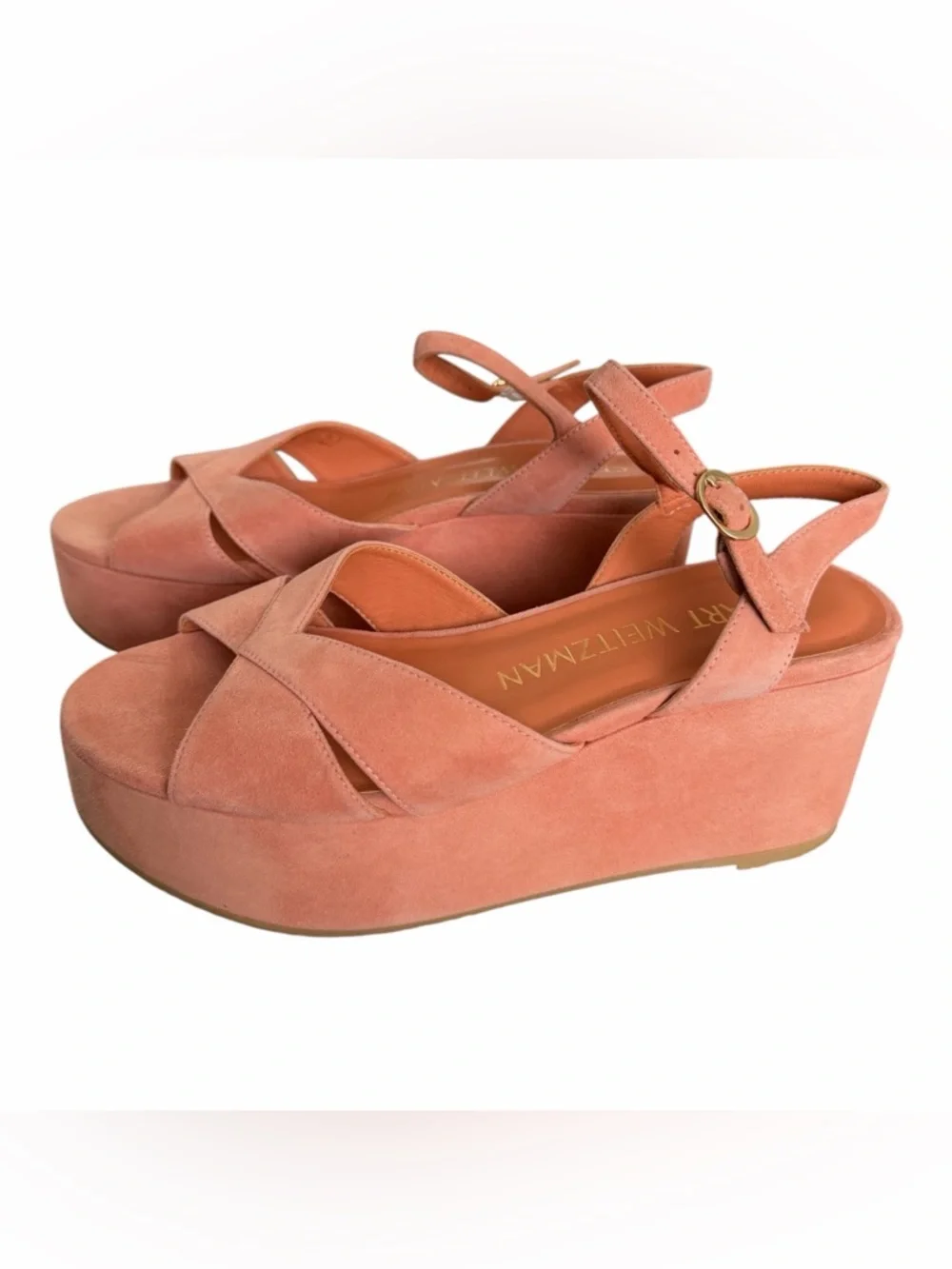 Stuart Weitzman Coral-Pink Terracotta Suede Platform Sandal